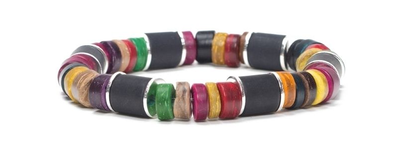 Bracelet avec perles de noix de coco noir-multicolore 