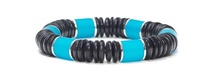 Bracelet avec perles de noix de coco turquoise-noir 