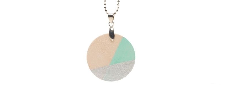 Geometric Wooden Bead Necklace Disc Turquoise 