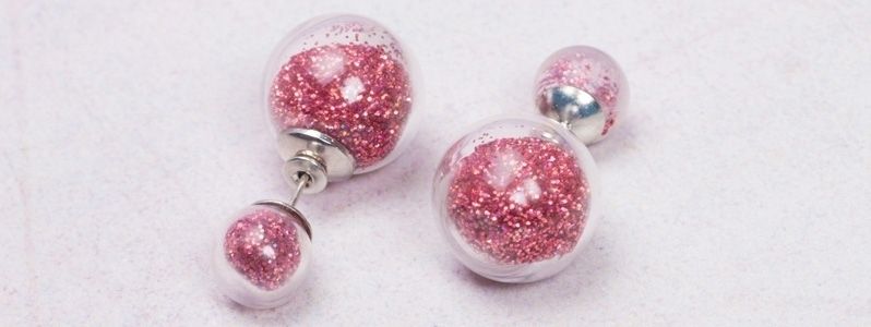 Glass Bead Earrings Red Glitter 