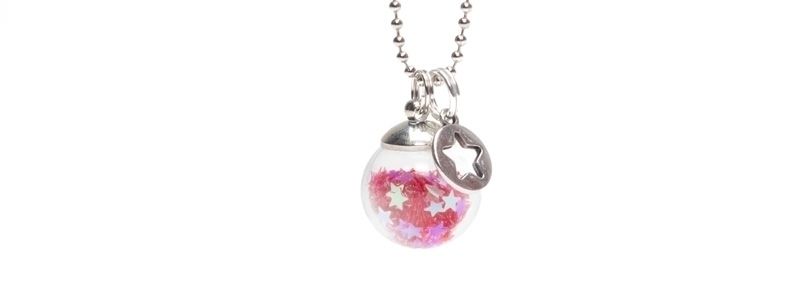 Necklace with glass ball Red Stars II 