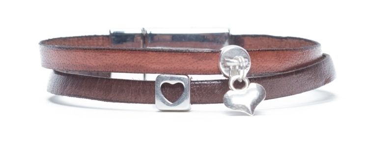 Mini Slider Bracelet Hearts Dark Brown 