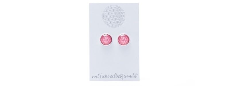 Stud Earrings with Flower of Life Motif Pink 