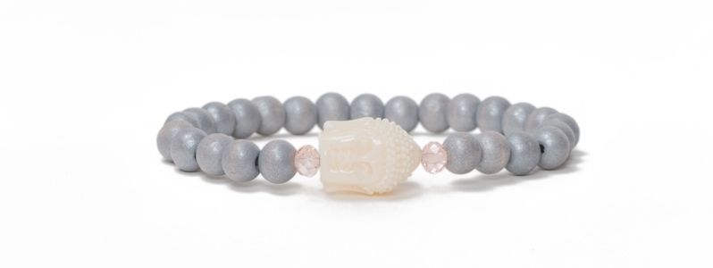 Bracelet Wooden Beads Grey Buddha 