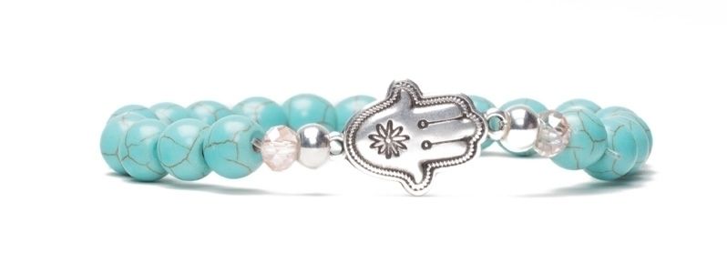 Bracelet Hamsa argenté perles de turquoise 