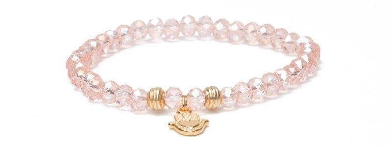 Bracelet Hamsa Gold Plated Faceted Beads Pink 