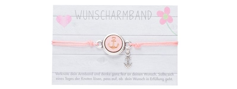 Wens Armband met Cabochon Anker Roze 
