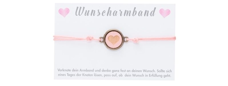 Wish Bracelet with Cabochon Heart Pink 