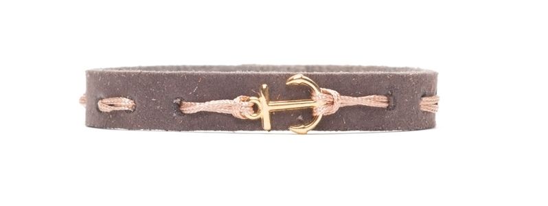 Craft Leather Bracelet Anchor Gold Plated 