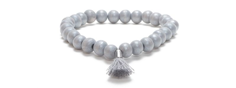 Bracelet Neutral Gray with Wooden Beads and Tassel 