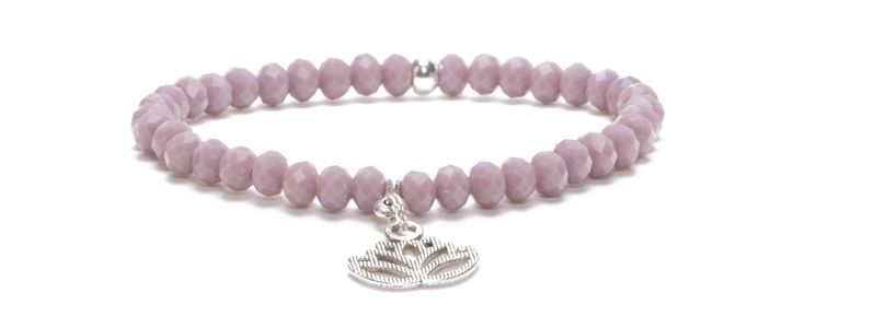 Bracelet Neutral Gray with Glass Facetted Dimples and Lotus 