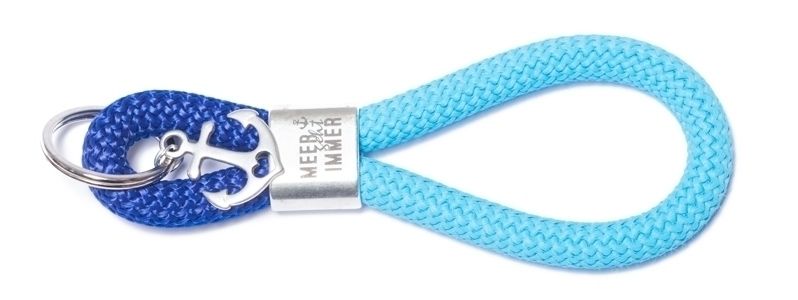 Porte-clés corde à voile mer et ancre bleu-turquoise 