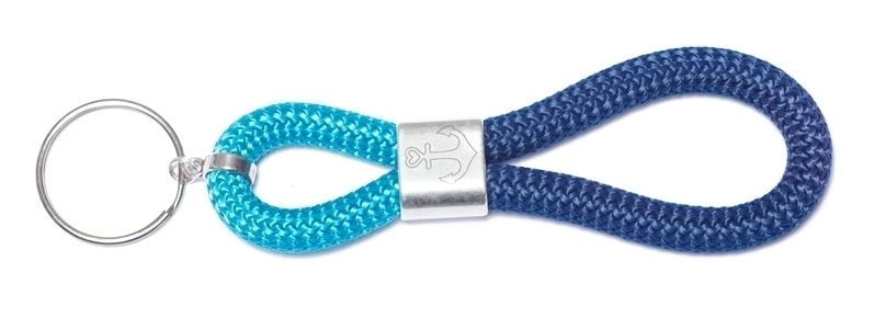 Porte-clés en corde à voile ancre bleu foncé-bleu clair 