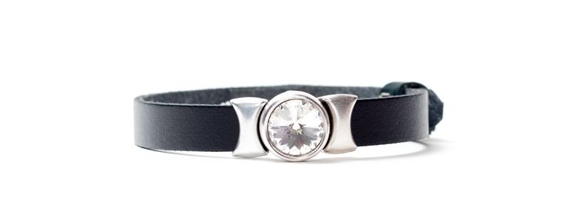 Leather Strap Bracelet with Sliders Black 