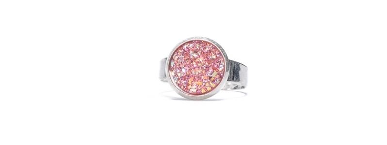Ring with glitter cabochons Pink Crystal 