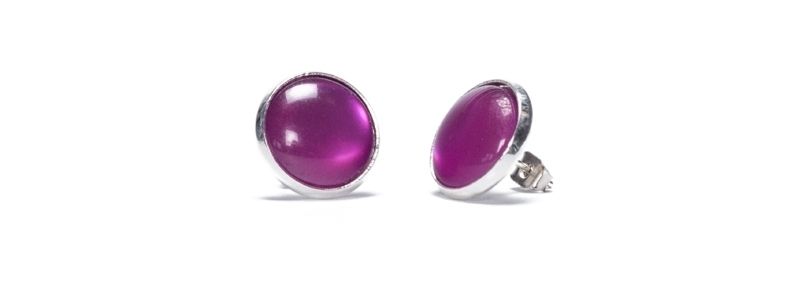 Stud Earrings with Cabochons Fuchsia 