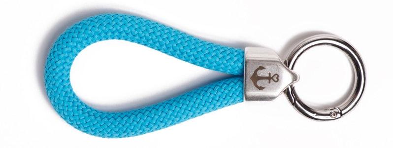 Porte-clés maritime en corde à voile bleu clair 