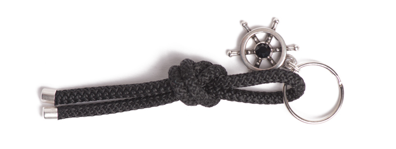 Porte-clés maritime en corde à voile noeud noir 
