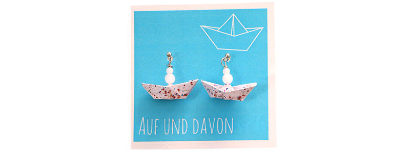 Nautical earrings with paper boat and nail polish 