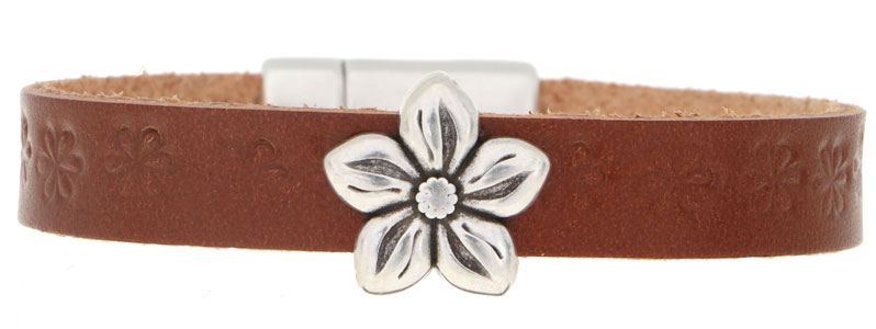 Bracelet en cuir auto-gravé Fleur 
