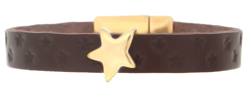 Self Embossed Leather Bracelet Star Gold Plated 