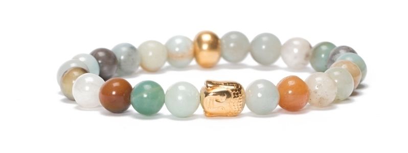 Bracelet avec boules de pierres précieuses multicolores Bouddha 