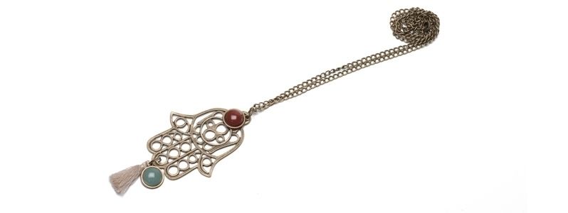 Necklace Hamsa with Gemstone Cabochons Bronze Coloured 