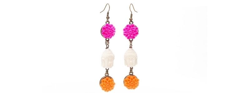 Buddha and flower cabochons earrings 