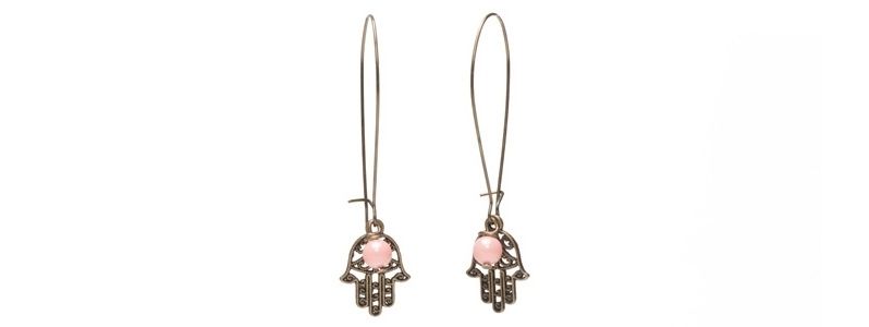Earrings Hamsa Bronze Colours and Crystal Pearls 