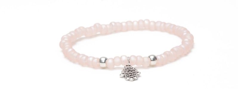 Rocailles Bracelet Hamsa Silver Plated and Pink 
