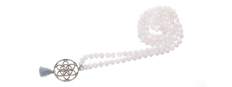 Rose Quartz Necklace with Pendant Flower of Life Pendant 