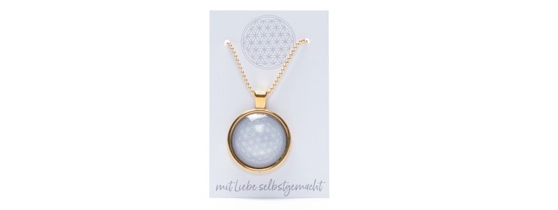 Cabochon Necklace with Flower of Life Pendant Grey 