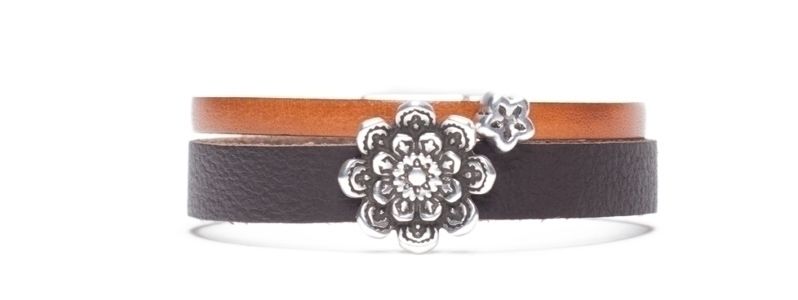 Leather bracelet with Screws flowers 