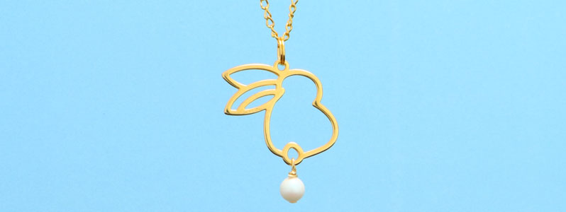 Easter Jewellery Necklace with Gold Plated Bunny Pendant 