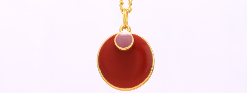 Modern Boho Necklace with Enamelled Metal Pendant Twotone 