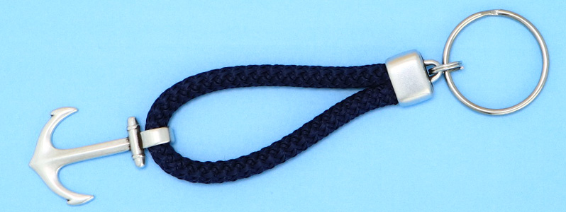 Porte-clés maritime argenté avec corde et ancre 