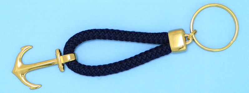 Porte-clés maritime avec corde et ancre dorée 