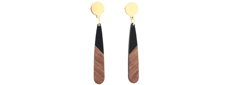 Wood Resin Pendant Drop Earrings 
