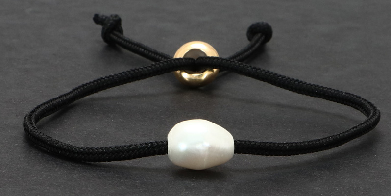 Bracelet with sail rope and cultured pearl black 