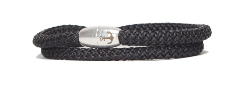 Bracelet double avec corde à voile et fermeture magnétique noir 