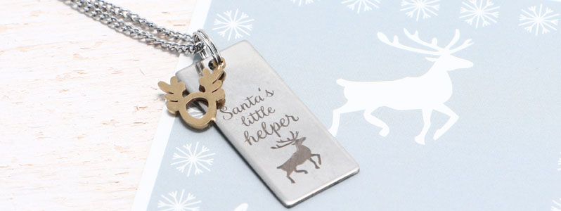 Christmas necklace with stainless steel pendant "Santa's little helper 