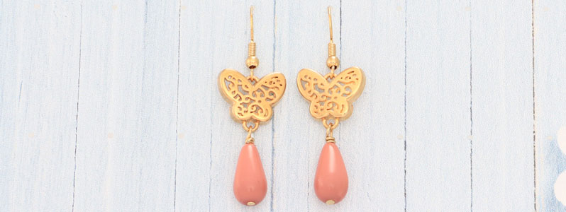 Earrings with Butterflies and Nacre Pearls 