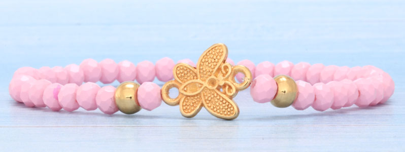 Spring Bracelet with Butterfly and Facet Beads 