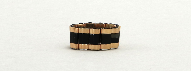 Tila and Half Tila Beads Black Gold Threaded Ring 