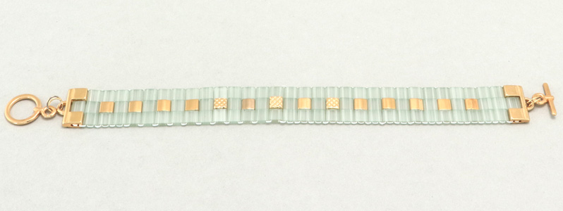 Threaded Bracelet with Tila Beads Light-Green-Gold 