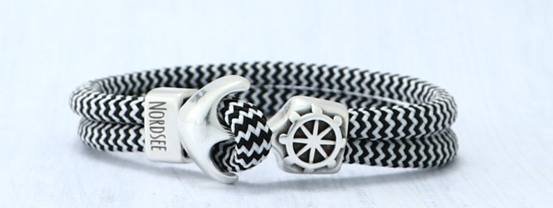 Bracelet avec corde à voile et gravure "Mer du Nord 