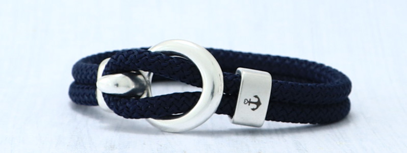 Bracelet avec corde à voile et gravure "Ancre" argentée 