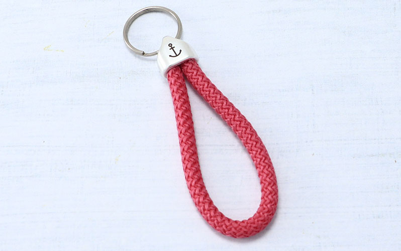Keyring with sailing rope and engraving "Anchor" silver-plated 