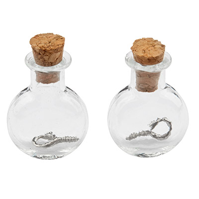 Mini Glasflasche mit Korken und kleinem Haken für Dekoration 13x39